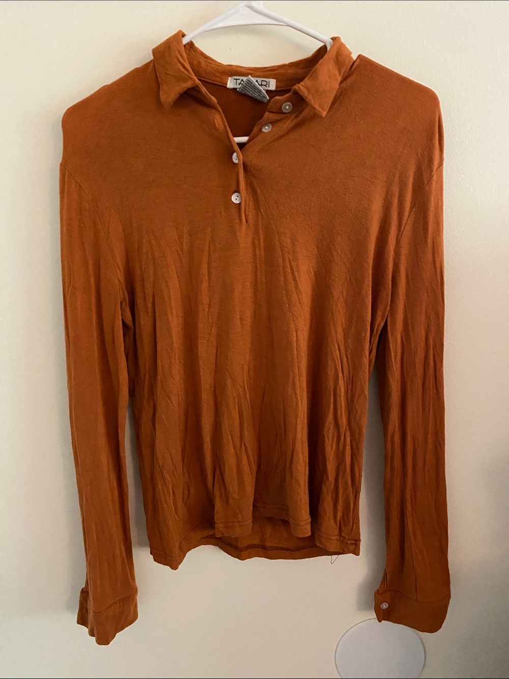 Tahari Rust Long-Sleeve Polo Top